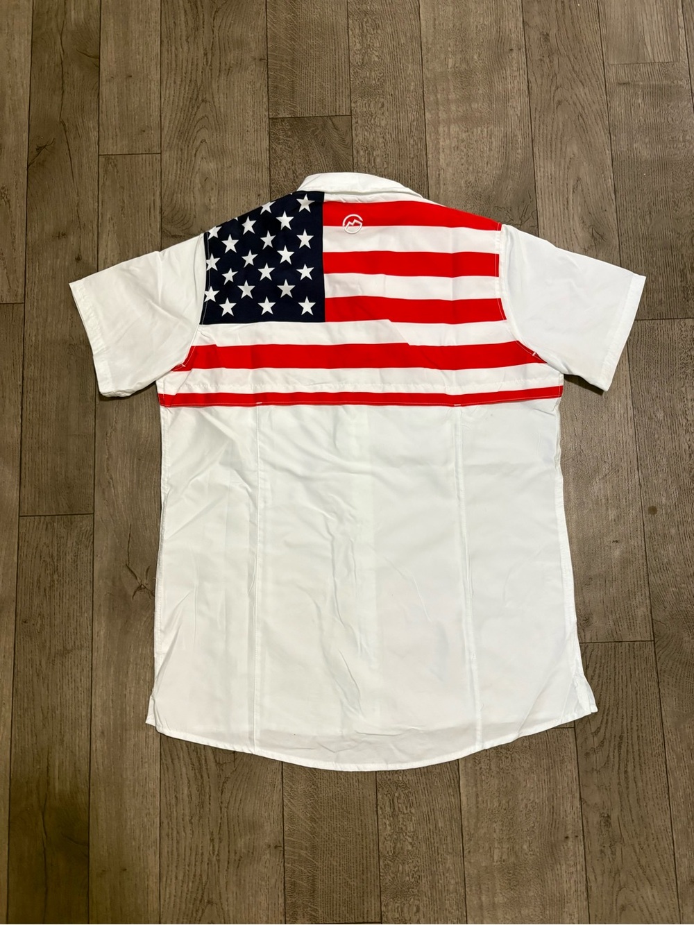 Magellan Outdoors White Short-Sleeve Button-Down with American Flag Back